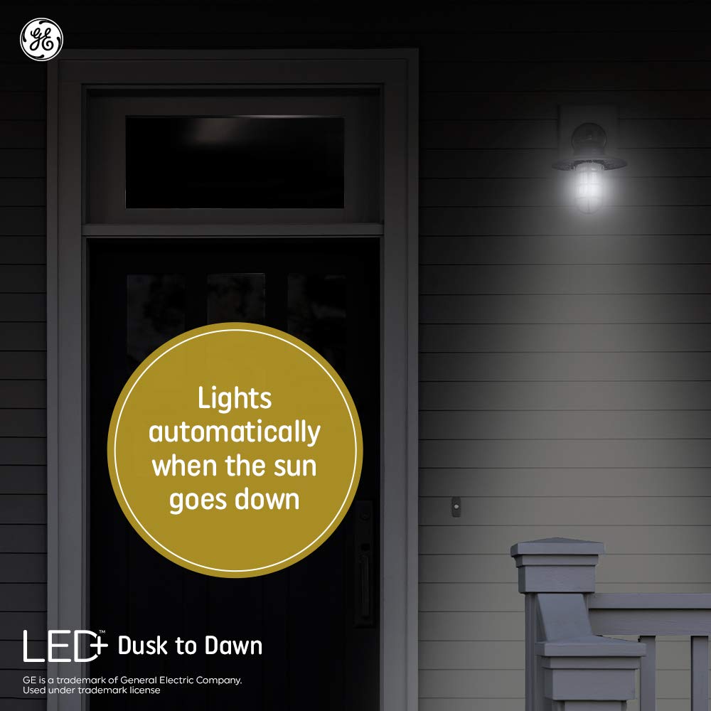 GE LED+ Dusk to Dawn Outdoor Light Bulbs, Sunlight Sensors, Soft White, Medium Base, 60 Watt Replacement Standard Bulb Shape (Pack of 2)
