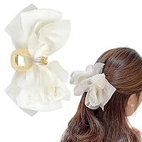 Bow Extra Large Claw Clips for Thick Hair Bows Accessories for Women Girls Hair Bows with Clamps Bowknot Catch Clips for Women Decorative Hair Bows for Girls Off White Bow Clips No Slip Grip Hair Clip