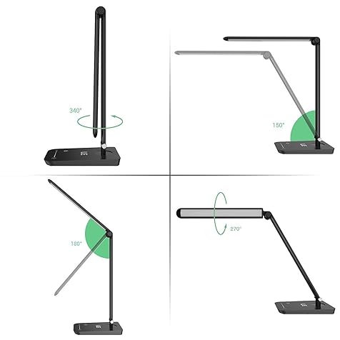 LE Dimmable LED Desk Lamp, 7-Level Brightness Adjustable, Soft Touch Dimmer, Daylight White, Eye Care Natural Light, High Intensity Office Task Lamp for Reading, Study, Computer Work and More (Black)