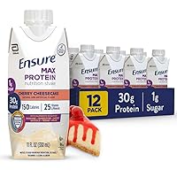 Ensure Max Protein Nutrition Shake, with 30g of Protein, 1g of Sugar, High Protein Shake, Cherry Cheesecake, 11 fl oz, (Pack of 12)
