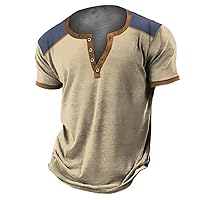 Men's Street Short Sleeve Athletic T-Shirt Top Casual Loose Blouse Short Sleeve Tee Vintage Color Block Shirts