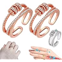 Threanic Triple-Spin Ring (Adjustable Ring), Threanic Triple-Spin Ring, Ring for Weight Loss, Rings, Feelief Zirconica Triple Fidget Ring, Open Anti Anxiety Ring (Color : A-2pc)