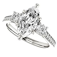 10K Solid White Gold Handmade Engagement Ring 3 CT Marquise Cut Moissanite Diamond Solitaire Wedding/Bridal Ring Set for Women/Her Propose Ring