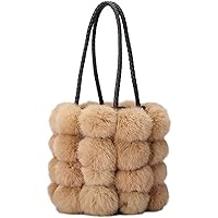 QZUnique Plush Bucket Handbag Faux Fur Drawstring Fluffy Crossbody Bag Handle Shoulder Tote Bag