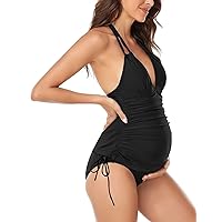 AONTUS Tummy Control Swimsuits Halter Maternity Bathing Suits for Womens Tankini Two Piece with Shorts