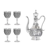 999 Sterling Silver Wine Goblets Flagon Set, Handmade Carving Auspicious Pattern Royal Noble Drink-ware, 5 piece set