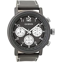 Large Oozoo men's watch with chrono look dial and leather strap, 48 mm