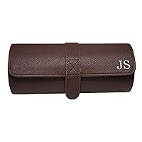 Personalized Deluxe Brown Saffiano 3 Watch Bangle Bracelet Travel Watch Case and Jewelry Roll