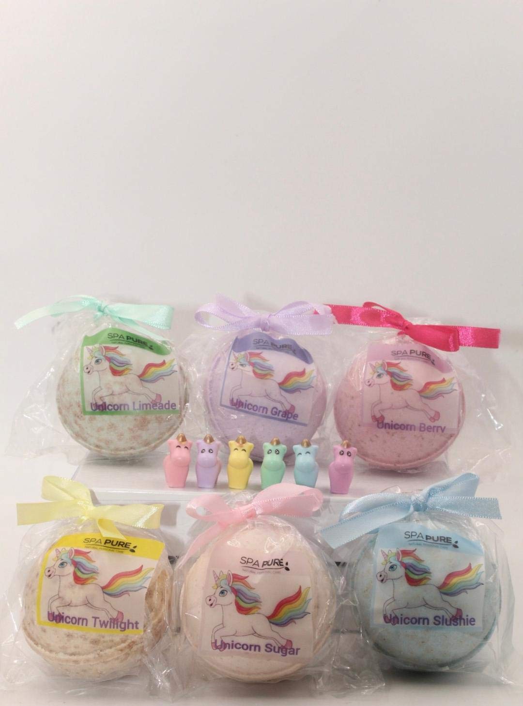 SPAPURE Unicorns and Rainbows - Bath Bomb Gift Set with 6 XL Unicorn bath bombs with surprise unicorns inside, USA Made, Handmade, Natural Bath Bombs, Birthday Gift idea for Kids (6 Count) Pack of 1