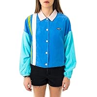 OBEY Women's Lightweight Corduroy Jacket with Wide Oversized Body Cropped Length, Blue Multi, X-Small