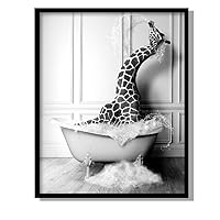 Animals Canvas Wall Art Cute Giraffe Bathtub Pictures Painting Prints Funny Black and White Bathroom Wall Decor Portrait (H, 8x10 inches)