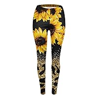 Womens Patriotic Sunflower Workout Tights Independence Day Skimpy Yoga Pants Trendy Soft & Slim Leggings USA Flag Gym