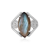 10X24 MM Labradorite Rose Quartz Split Shank Statement Ring 925 Silver for Women Birthstone Handmade Jewelry