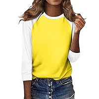 Women Summer Casual Color Block Shirt,Women's Fashion Casual Raglan Sleeve Round Neck 3/4 Sleeve Shirts