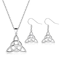 ChicSilver 925 Sterling Silver Celtic Knot Pendant Necklace and Dangle Drop Earrings Set for Women Girls
