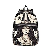 Magic Witch Witchcraft Bohemian Print Canvas Laptop Backpack Outdoor Casual Travel Bag Daypack Book Bag For Men Women