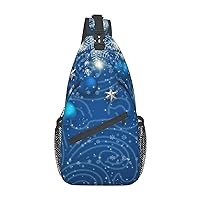 Cross Chest Bag Blue Balls Silver Stars Printed Crossbody Sling Backpack Casual Travel Bag For Unisex