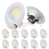 12 Pack 5/6 Inch 5CCT LED Recessed Downlight, Can Lights with Baffle Trim, Wet Rated, E26 Base, 10.5W=85W, CRI 90, Dimmable, Simple Retrofit Installation, Energy Star & ETL Listed