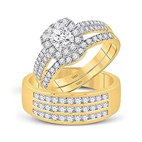 The Diamond Deal 14kt Yellow Gold His Hers Round Diamond Solitaire Matching Wedding Set 1-3/4 Cttw