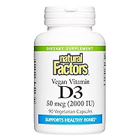 Natural Factors, Vegan Vitamin D3 2000 IU, Supports Bone and Immune Health, 90 Capsules