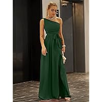 Necklaces for Women Twist Shoulder Belted Split Thigh Dress (Color : Dark Green, Size : XL)