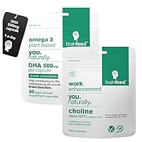 DHA and Choline | Cognitive Supplements | Omega 3 DHA 500mg + Alpha GPC 99% | 1 Month Supply | Brain Booster Supplements