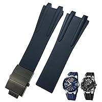 26mm Rubber Steel Folding Buckle Watch Band Fit for Ulysse Nardin Blue Black Brown Sport Waterproof Strap Accessories (Color : 24mm, Size : Black Black Clasp)