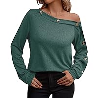 Winter Plus Size Tops for Women Women Solid Blouse Casual Long Sleeve Button Off Plus Size Fashion Shirts (Green, XXL)