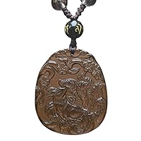 Crystal Natural ice obsidian nine tail fox necklace Amulet pendant bead with adjustable chain for women men