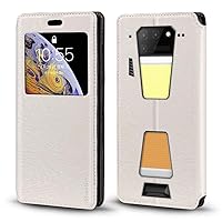 for Unihertz Tank 2 Case, Wood Grain Leather Case with Card Holder and Window, Magnetic Flip Cover for Unihertz 8849 Tank 2 (6.81”) White