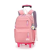 Rolling Backpack,Backpack with Wheels,Kids Roller Backpack for Girls Boys Travel Bag on Wheels Kids Trolley School Bag,Pink