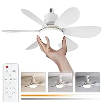 Socket Fan Light Small Ceiling Fan with Light and Remote, 21 inch Screw in Ceiling Fan Light for E26/E27 Base, Easy to Install Dimmable Mini Ceiling Fan for Bedroom Kitchen and Small Rooms