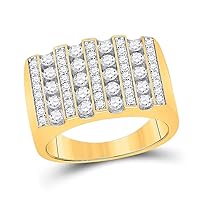 The Diamond Deal 10kt Yellow Gold Mens Round Diamond Lined Fashion Ring 1-1/2 Cttw