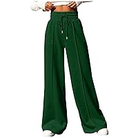 Women's Summer 2024 Casual Palazzo Pants Loose Fit Tie Up High Waisted Flowy Lounge Beach Trousers Wide Leg Pants