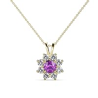 Round Amethyst Diamond 1/2 ctw Womens Floral Halo Pendant Necklace 18 Inches Chain 14K Gold