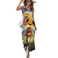 Cute Bee Insect Women's Sleeveless Dress V Neck Flowy Hem Sundresses Summer Beach Maxi Dress
