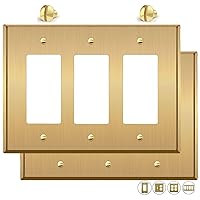 Brass Metal Gold Triple Light Switch Wall Plate or Outlet Cover Wall Plate Receptacle Wallplate Rocker Covers 3 Gang Brushed Brass 6.3