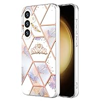 Phone Cases for Samsung S24, TPU IMD Personalized Marble Crown Plaid Flower Series Slim Case with Scratch-Proof Shockproof Back Protective Cover Compatible with Galaxy S24 5G 6.2