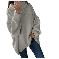 Women's Turtleneck Sweater Solid Color Stitching Long-Sleeved Turtleneck Knit Sweater Top Long Sweaters