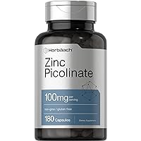 Zinc Picolinate 100mg | 180 Capsules | High Potency | Non-GMO, Gluten Free | Zinc Supplement | by Horbaach