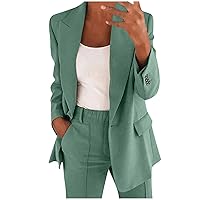 Women's Two Piece Casual Matching Outfits Business Work Notched Collar Blazers Jacket with Slim Fit Pants Suit Sets