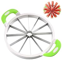 Extra Large Watermelon Slicer,Heavy Duty Stainless Steel Watermelon Slicer,Mutifunctional Silicone Handheld Fruit Slicer Cutter Corer Kitchen Tools,Round 11n Diameter (Green, 11 inches)