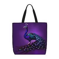 Purple Peacock Pattern Print Tote Bag Zipper Casual Tote'S Handbag Big Capacity Work Bag Shoulder Bag With Pockets