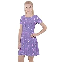 CowCow Womens Starry Night Sky Moon Stars Space Constellations Planets Mrs Frizzle Cap Sleeve Velour Dress