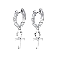 S925 Sterling Silver Dangle Drop Stud Hoop Earrings for Women Teen Evil Eye Moon Music Star Ankh Horse Tree Heart Circle Cow Jewelry Gift