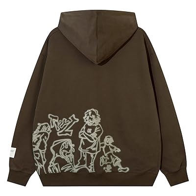 YEOU Women Star Letter Print Zip Up Loose Hoodies Y2K Retro Harajuku Oversized Gothic Hip Hop Long Sleeve Sweatshirts