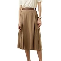 LilySilk Wrap Wool Skirt with Silk Chiffon Lining for Women Midi Length with Leather Pacthed Waistband Vintage Soft