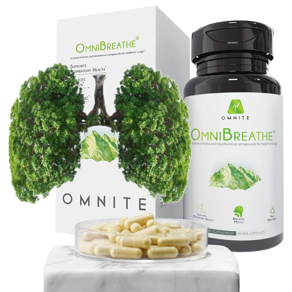 Omnite OMNIBREATHE Respiratory Health Supplement,Inhaler Mate,Support Quit Smoking,Lungs Cleanse for Smokers,Asthma Relief,Clear Mucus/Airways,Reduce Cough,60 Veg Capsules(Read Reviews)