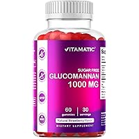 Vitamatic Sugar Free Glucomannan Gummies (Amorphophallus Konjac Root) - 1000mg per Serving - Natural Strawberry Flavor - 60 Gummies