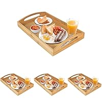 Greenco Rectangle Bamboo Butler Serving Tray with Handles - Bed Trays for Eating - Bed Tray - Breakfast Tray (Pack of 4)